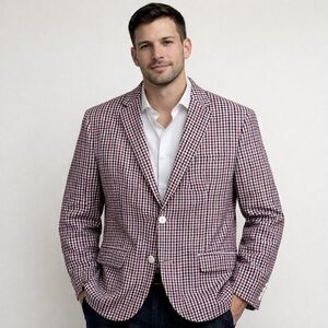 Vinci Designed In Italy Mens Seersucker Sport Coat Blazer 3XL Red Check